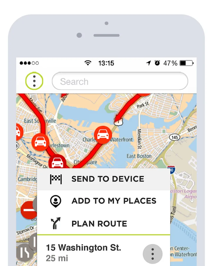 TomTom MyDrive route-planning screen